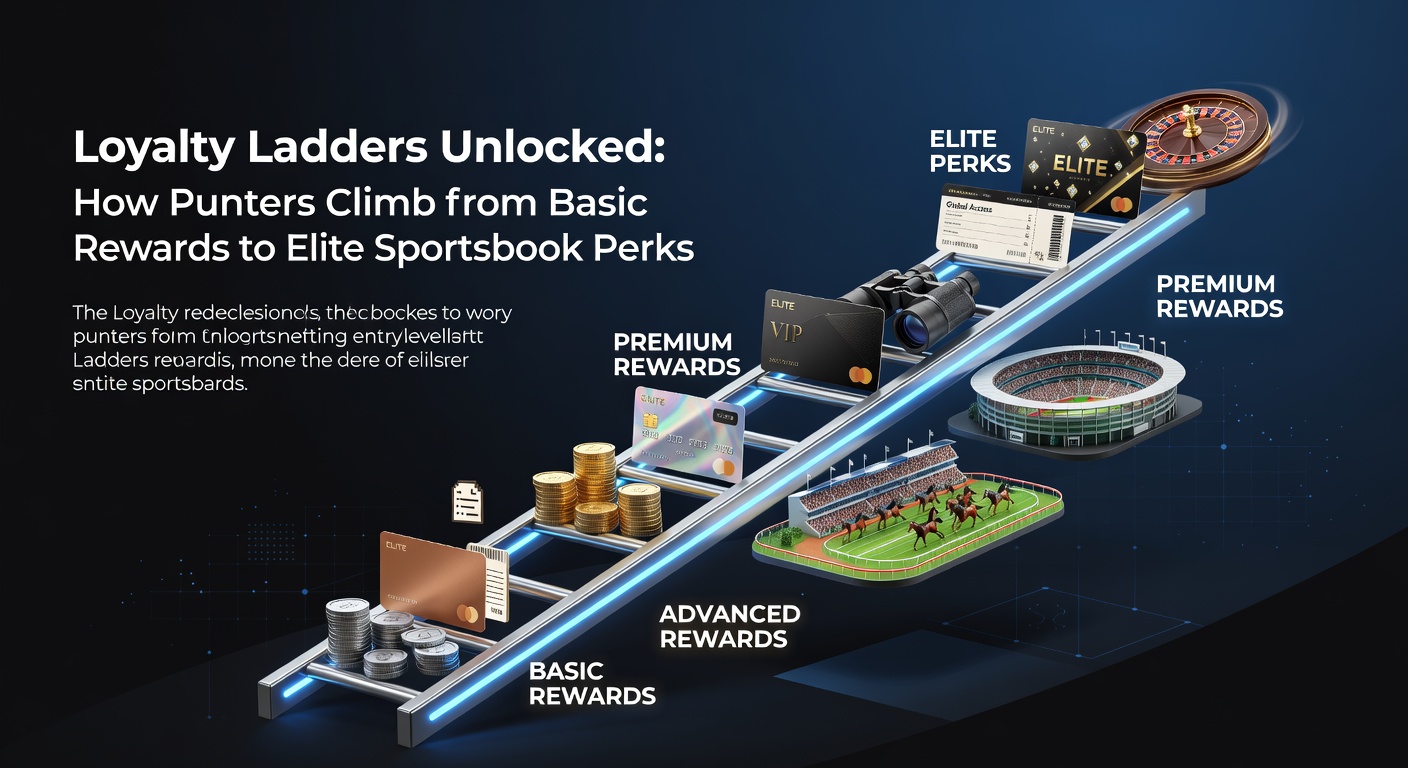 Grafik einer Treppenleiter mit Sportwetten-Symbolen, die den Aufstieg durch Loyalitätsstufen darstellt