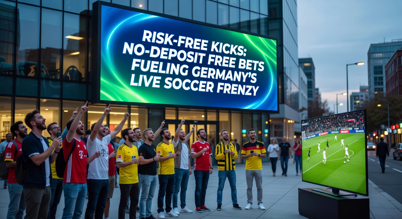 Fußballfans jubeln bei einem Live-Match der Bundesliga, während Smartphones mit Wetten-Apps im Fokus stehen